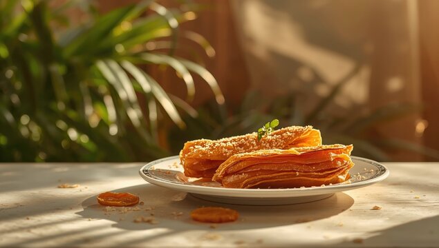 Sweet and crunchy fried roll with saba banana and jackfruit, street food style, food preservation, International Food Safety Day