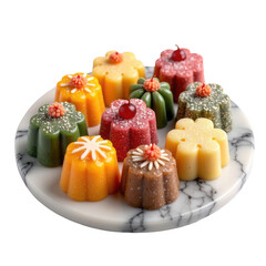 Colorful Traditional Asian Jelly Desserts on a Marble Plate, Perfect for Celebrations and Gatherings on transparent background