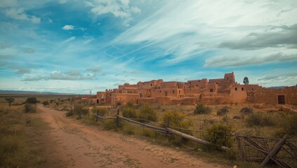 Village houses built with soil and concrete, highlighting sustainable architecture, land preservation awareness