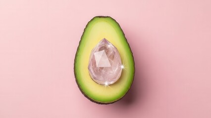 Half Of Jewel Avocado With Seed On Pink Background Studio Shot