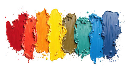 Vibrant Palette of Colorful Paint Strokes in a Spectrum Arrangement for Creative Inspiration on transparent background