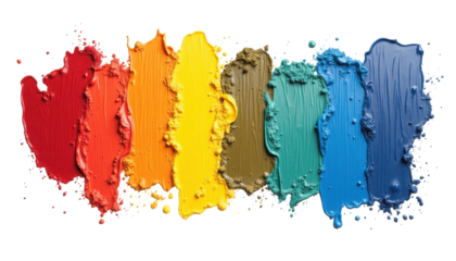 Vibrant Palette of Colorful Paint Strokes in a Spectrum Arrangement for Creative Inspiration on transparent background