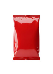Red shiny resealable stand up pouch packaging for snacks or spices transparent background