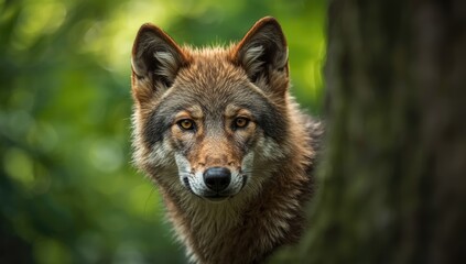 Fototapeta premium Wild wolf observed in a zoo enclosure in Innsbruck, habitat preservation