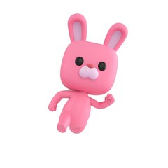 Obraz premium Cute 3D render Little Rabbit character running toward the camera with energetic motion, playful and lively mascot style, dynamic action pose, isolated on white background.