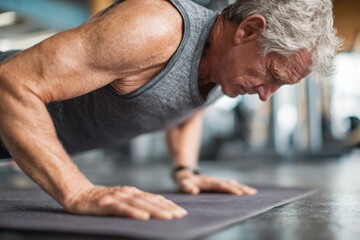 Determined Senior Person Struggling Through Plank Exercise on Yoga Mat - Active Lifestyle and Fitness Concept
