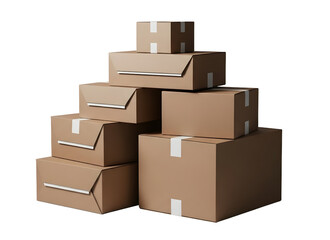 cardboard boxes on white transparent background