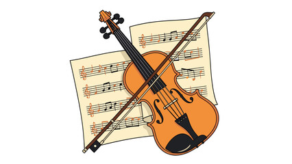 Classical violin and musical notes on sheet music background