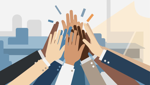 Diverse team high five in flat style for workplace unity and collaboration - Powered by Adobe