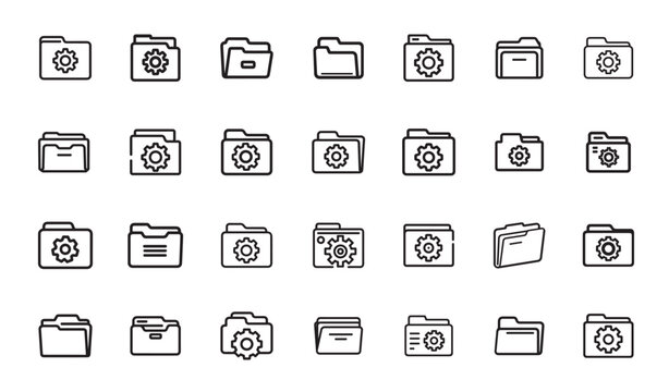 Collection of simple black folder icons on white background