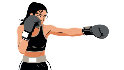 Boxing fitness female athlete wearing gloves in action pose