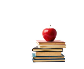 Stacked Books with a Red Apple on Top Symbolizing Knowledge and Learning in an Educational Setting on transparent background