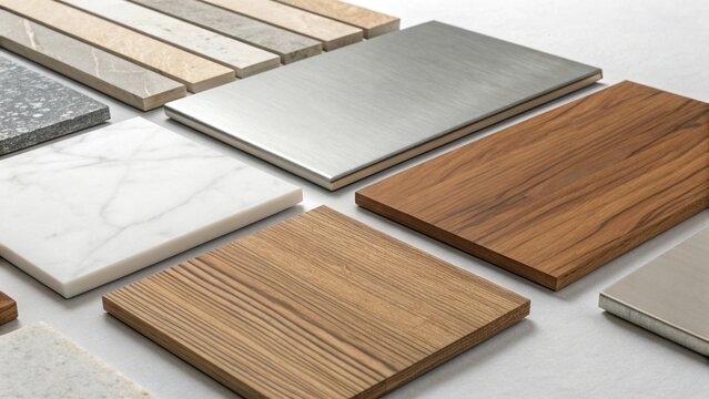 Variety of wood and stone samples for interior design projects