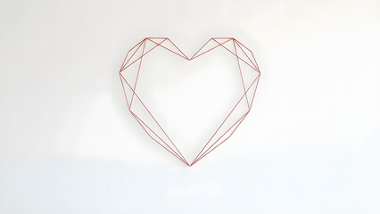 A red wire heart sculpture on a white background viewed from directly above