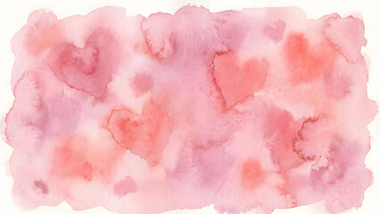 A serene watercolor background featuring soft pink hearts and abstract shapes