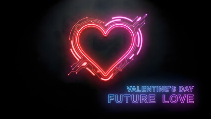Neon heart with arrow, valentine's day theme, abstract love symbol, futuristic, dark background