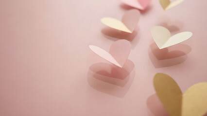 Multiple hearts floating above boxes on a pink background