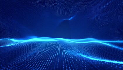 3d abstract digital technology blue light particles on blue background