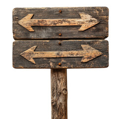 wooden road sign with arrows on a white isolated on transparent background