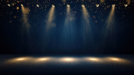 Dark blue stage with gold spotlight lines and shiny texture for award ceremony design, for formal event, honor background, visual template