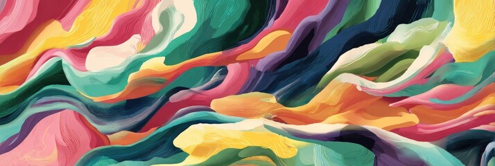 Colorful, abstract artwork showing undulating, flowing shapes in vibrant hues. It resembles layers of paint