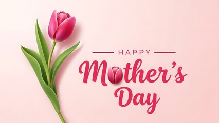 Happy mother's day greeting with pink tulip on pastel background
