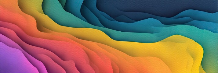 A layered abstract design featuring flowing, colorful shapes. The vibrant artwork has a gradient effect and is layered