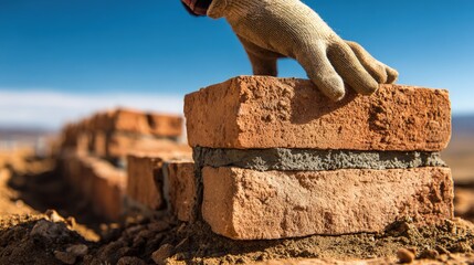 Bricklaying Construction Site Closeup