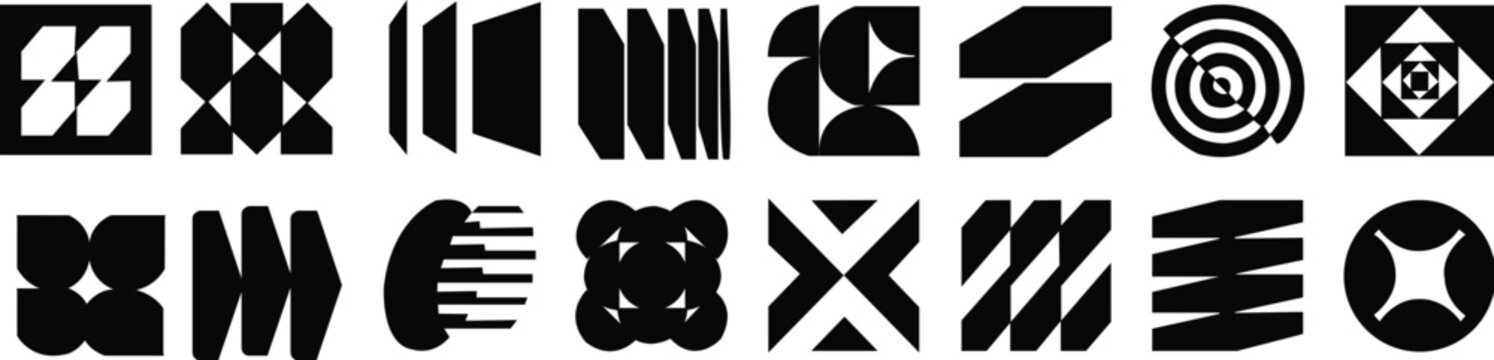 Postmodern abstract geometric graphic element, Refraction and distortion glass effect various form, Brutalist vector shapes, trendy retro design symbols in y2K aesthetics, vintage stickers, set vector