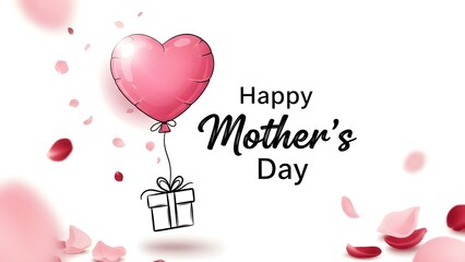 Happy mother's day greeting card with pink heart balloon and gift