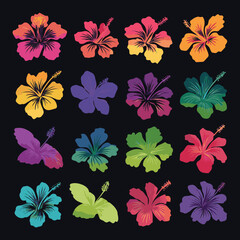  Create a Hibiscus Flower Silhouette Set. Tropical Floral Vector Icons for Summer, Decoration and Craft Design