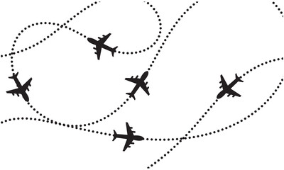 Airplane flight routes travel pattern background. Seamless aviation themed background with airplane icons and dotted flight paths, representing air travel, global transportation.