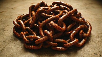 A pile of intertwined rusted and broken metal chains forming a textured background