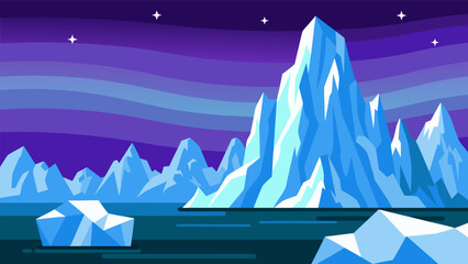Arctic Iceberg Landscape Vector Illustration - Frozen Water Nature Scenery