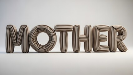 A creative wooden sculpture spelling out 'mother' with intricate striped patterns