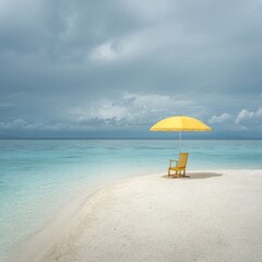 Fototapeta premium Yellow Umbrella And Chair On Tropical Beach