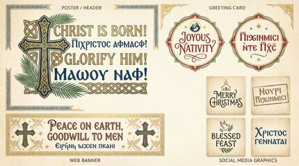 graphic coptic christmas typography quote set for themed visual design projects ready for posters cards web banners and social media graphics