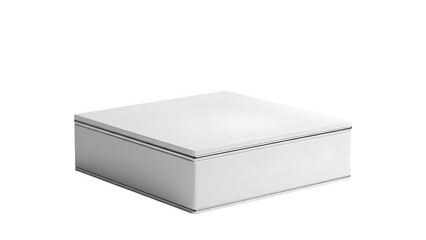 Minimalist white square podium platform with metallic silver rim for luxury product display on white background, 3d render stage