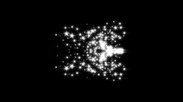 4k Luxury white glitter sparkles line trail, glowing doodle stars, magic dust, flat, vector, flat vector doodles, white glowing fairy sparkle line burst, white twinkling particles on black screen.