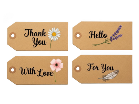 Greeting tags with flowers and butterfly isolated on transparent background - Powered by Adobe