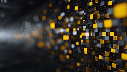 Abstract modern artwork featuring a cluster of geometric shapes with contrasting colors