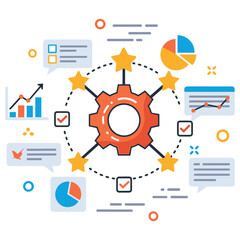 Infographic of business data and analytics with gear and charts