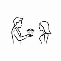 a guy gives a girl a gift. icon