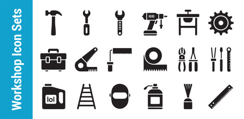 Obraz premium Workshop icon sets showing various maintenance and building tools for industrial and home improvement projects