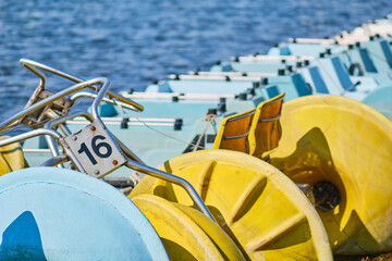 Colorful Pedal Boats by the Lake