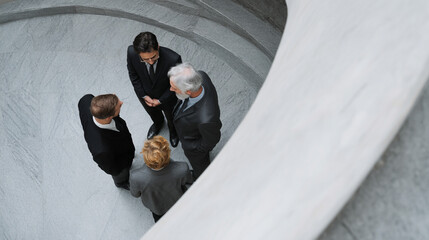 High angle view of business people discussing.