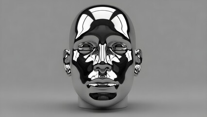 Chrome Metallic Human Head Mannequin on Gray Background