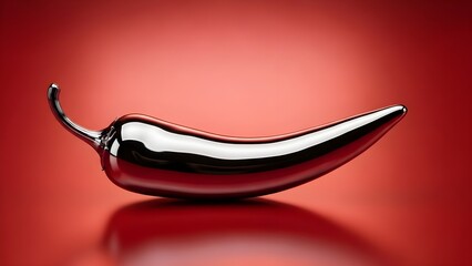 Shiny Chrome Chili Pepper on Red Background Product Shot