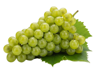 Fresh Green Grape Cluster with Leaf Isolated on Transparent Background