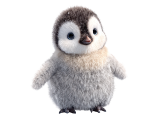 Cute penguin standing in a soft 3D character style isolated on transparent background.
